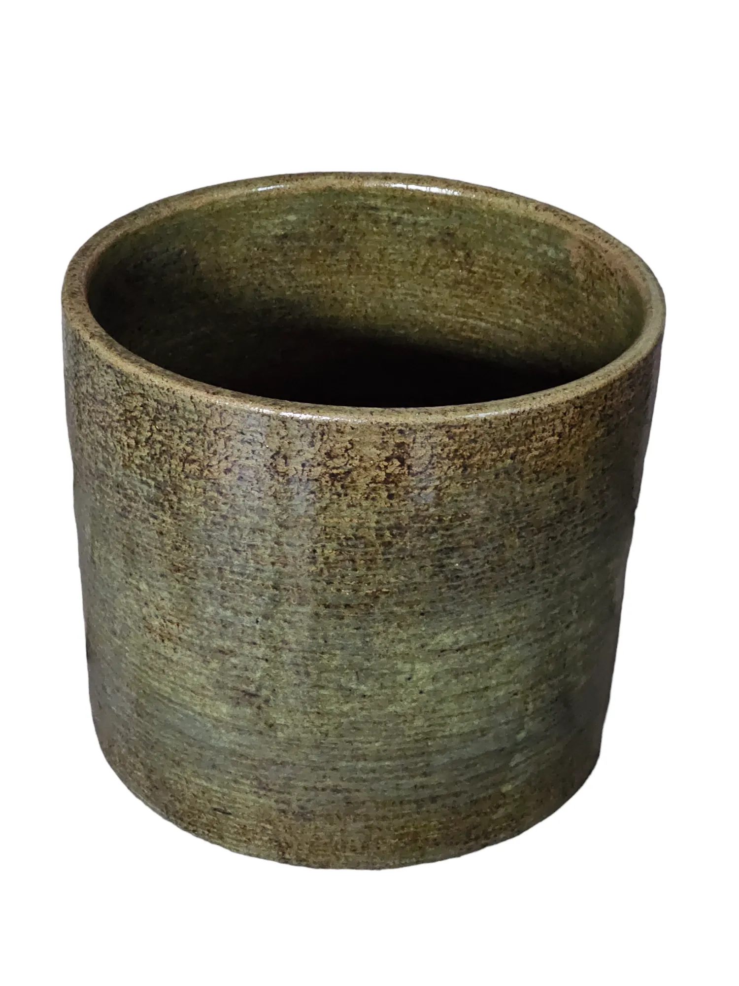 Rare Original Vintage 1960’s Gainey Ceramics AC-12 Glossy Speckled Olive Green Midcentury Architectural Pottery Planter Pot