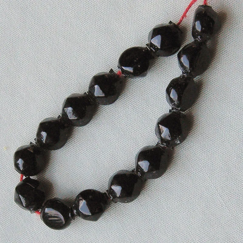 Rare vintage hollow jet glass beads Occupied Japan 9x8mm strand of 25. b11-bw-0983