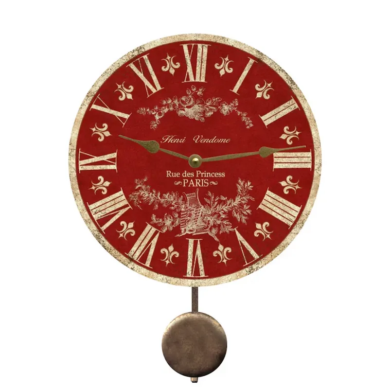 Red Toile Wall Clock