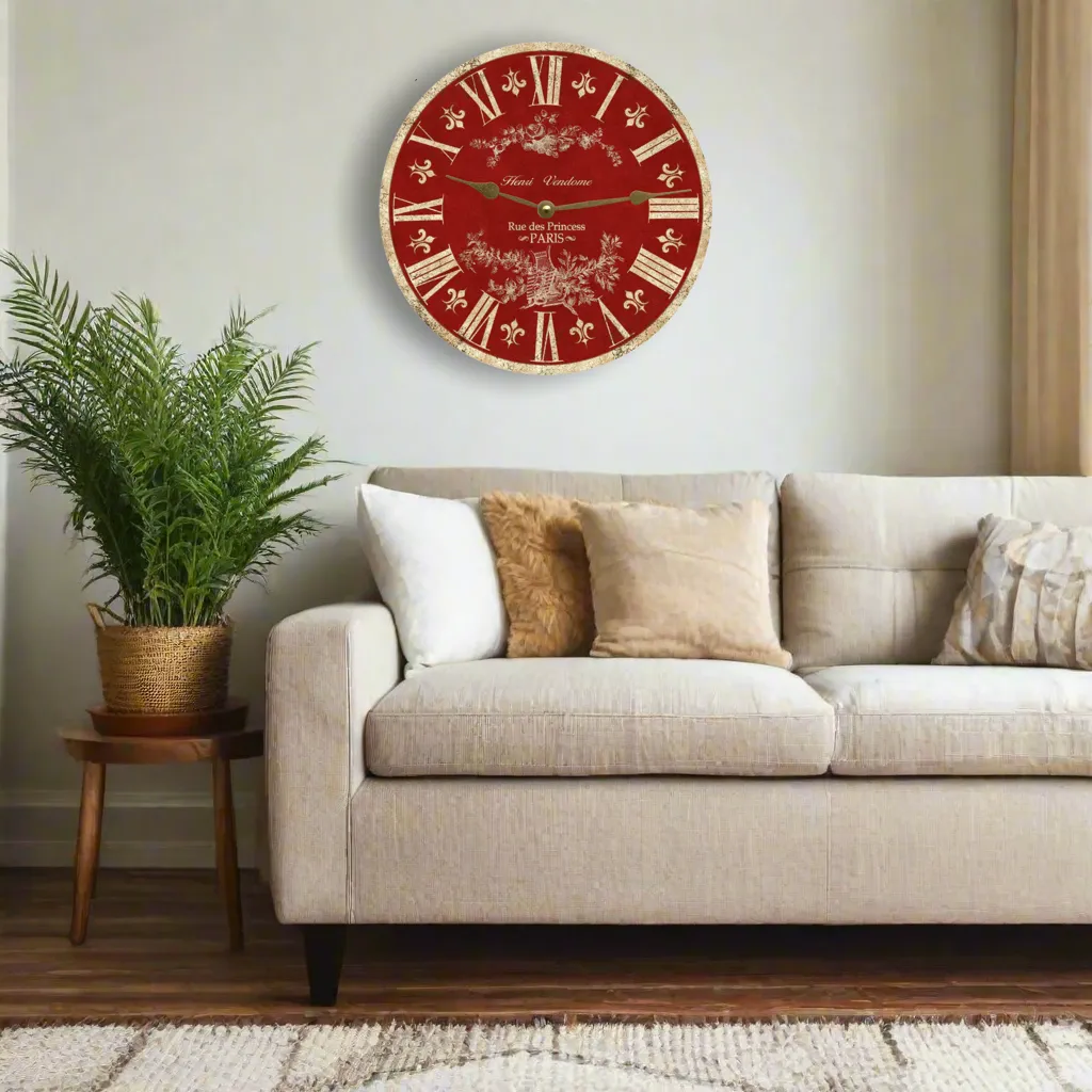 Red Toile Wall Clock