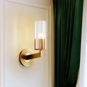 Retro Crystal Ribbed Wall Lamp with Brass Flush Sconce for Living Room - 1/2 Lights