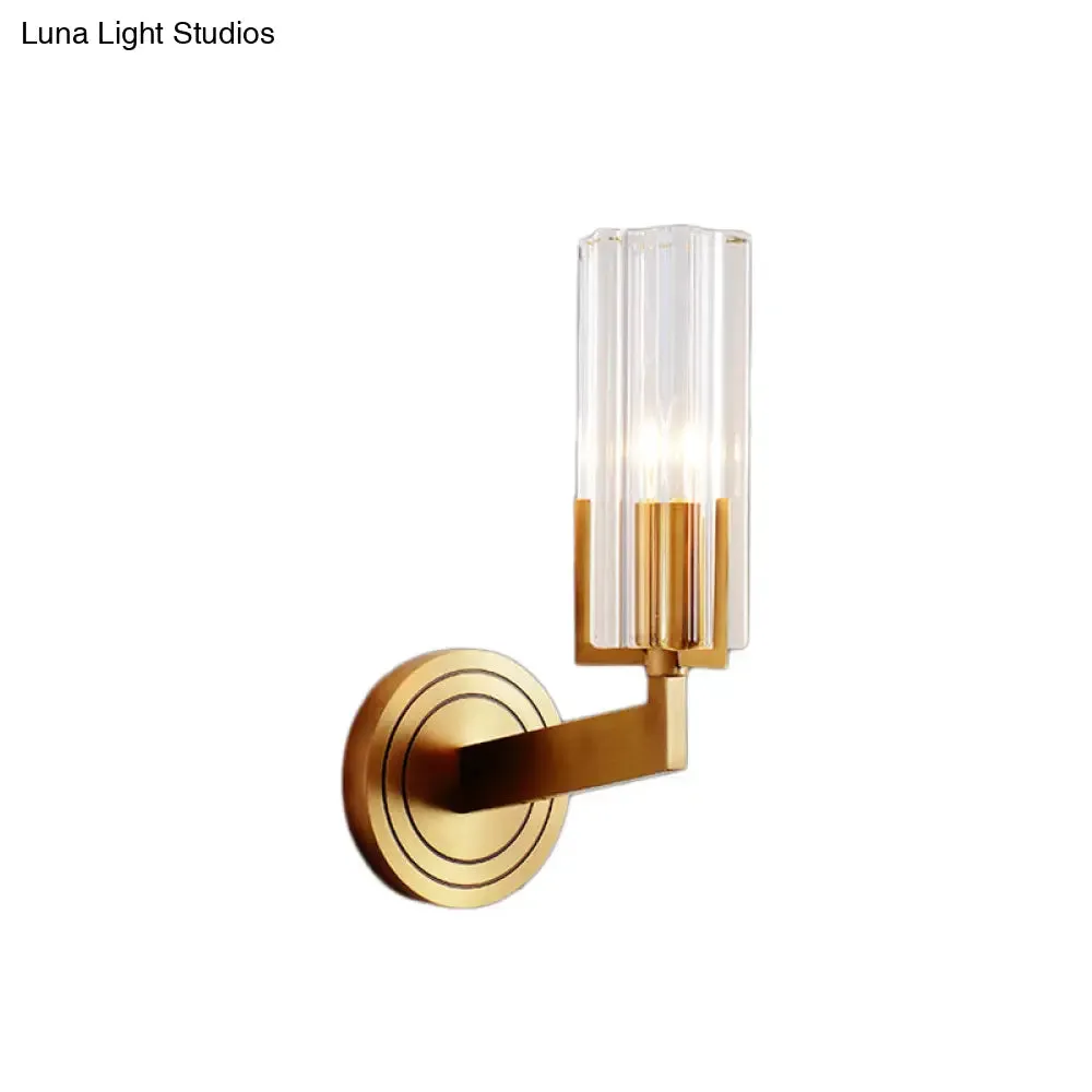 Retro Crystal Ribbed Wall Lamp with Brass Flush Sconce for Living Room - 1/2 Lights