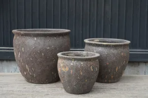 Rustic Pottery - Earthy Brown Ceramic Planters | Online Ceramic Pots with Unique Painting Ideas(set of 3)
