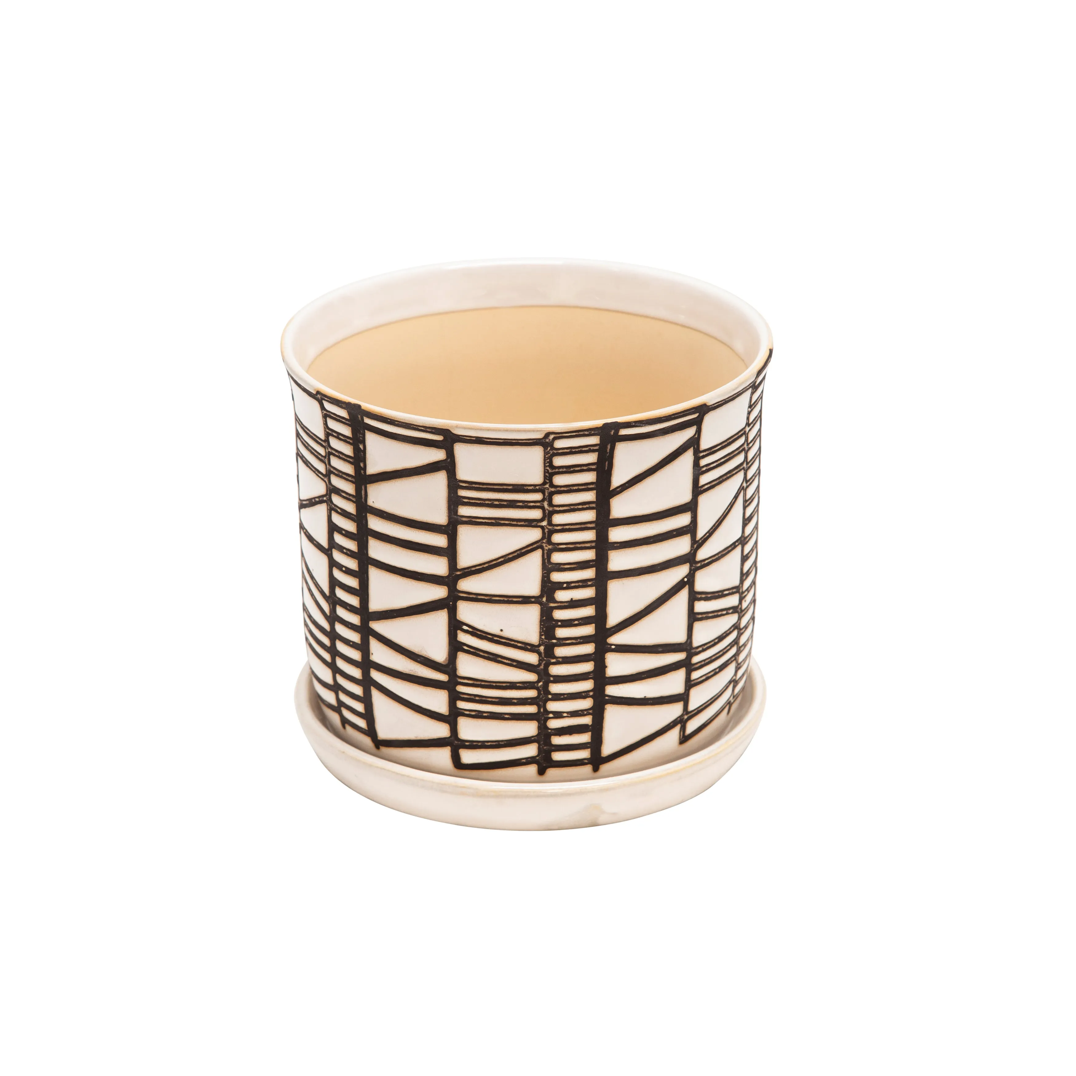 S/2 Ceramic 6/8" Planter W/ Saucer, Beige