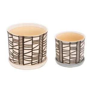 S/2 Ceramic 6/8" Planter W/ Saucer, Beige