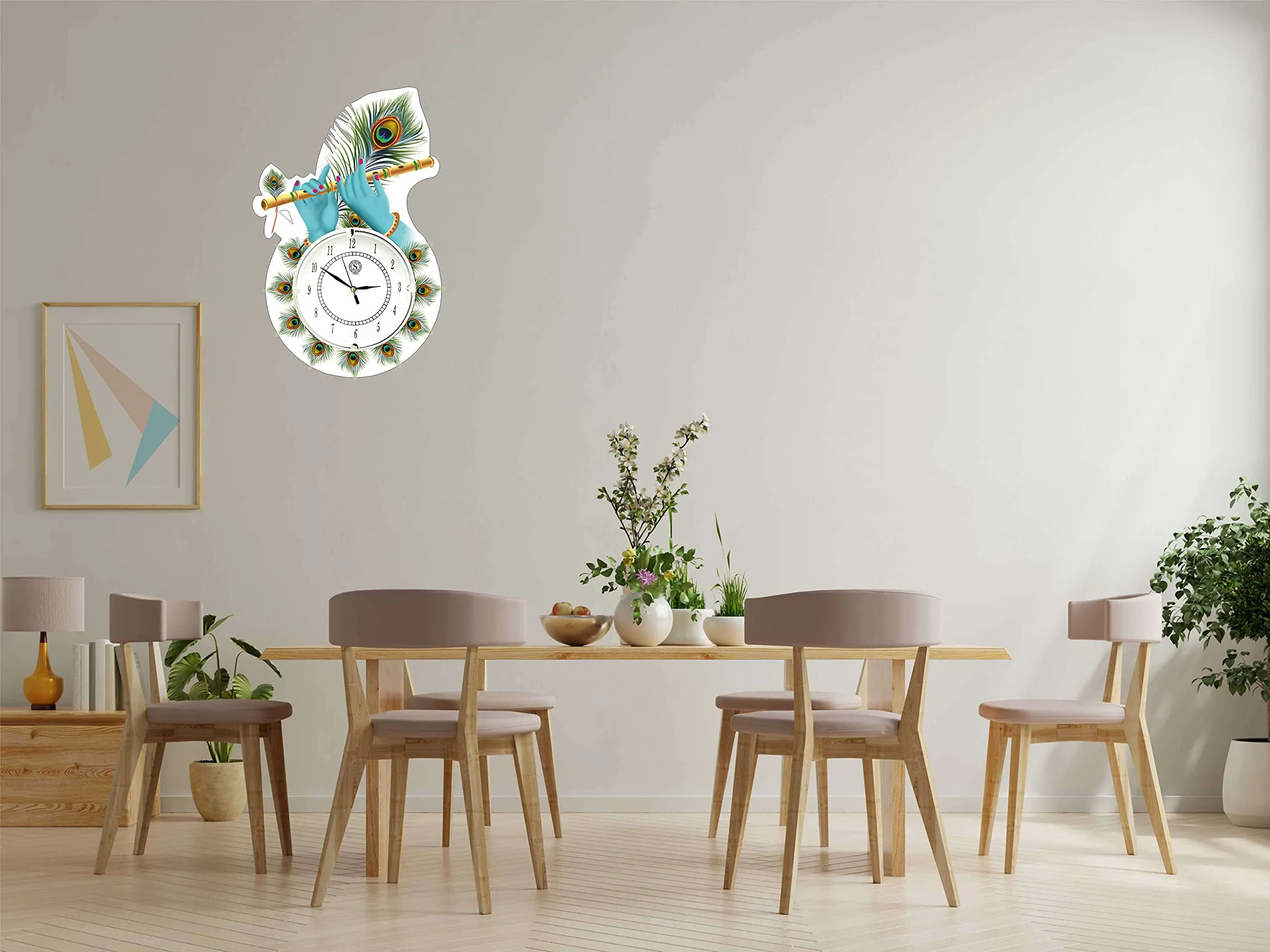 Shashank Wooden Handpainted Elegant Peacock Wall Clock for Office and Living Room - White