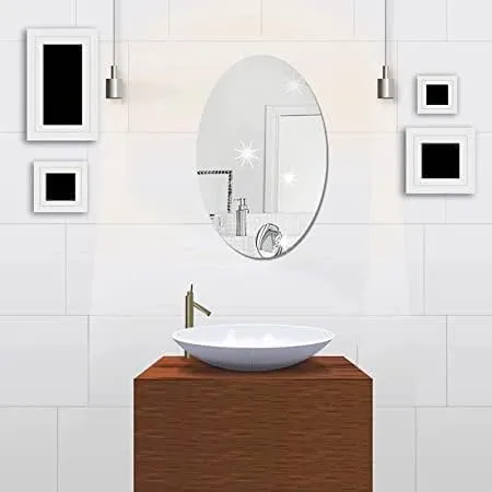 SHAYONAM Oval Shape Adhesive Mirror Sticker for Wall on Tiles Bathroom Bedroom Living Room Basin Mirror Bathroom Wall Mirror Stickers Unbreakable Plastic Wall Mirror 20 * 30 (1) /*-