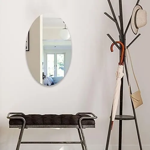 SHAYONAM Oval Shape Adhesive Mirror Sticker for Wall on Tiles Bathroom Bedroom Living Room Basin Mirror Bathroom Wall Mirror Stickers Unbreakable Plastic Wall Mirror 20 * 30 (1) /*-