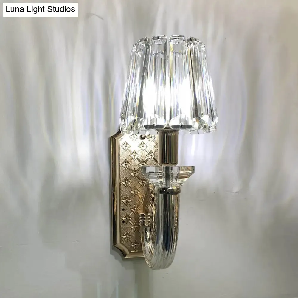 Simple Clear Crystal Tapered Cone Sconce Light Fixture - Elegant 1-Bulb Wall Lighting Idea for Bedrooms