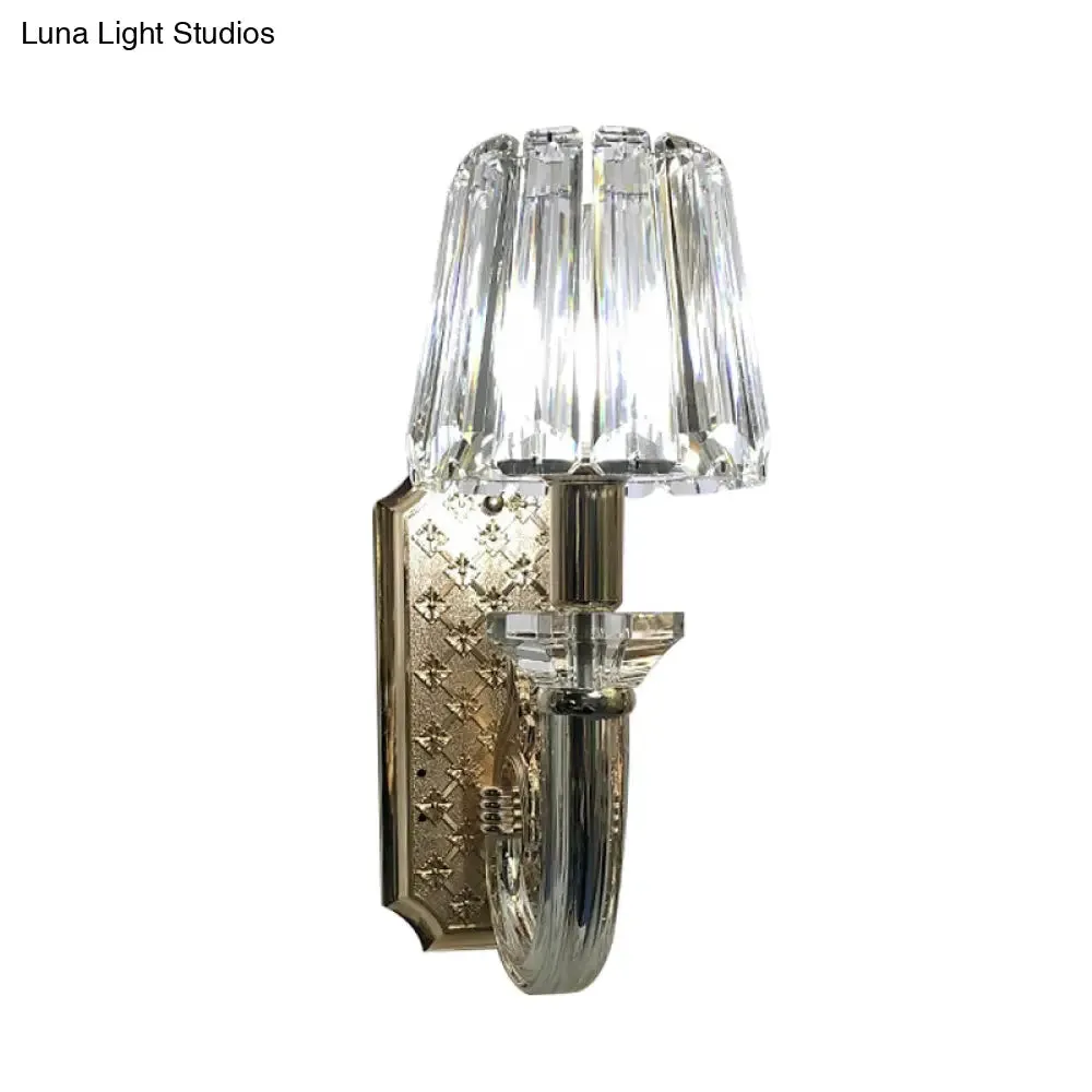 Simple Clear Crystal Tapered Cone Sconce Light Fixture - Elegant 1-Bulb Wall Lighting Idea for Bedrooms