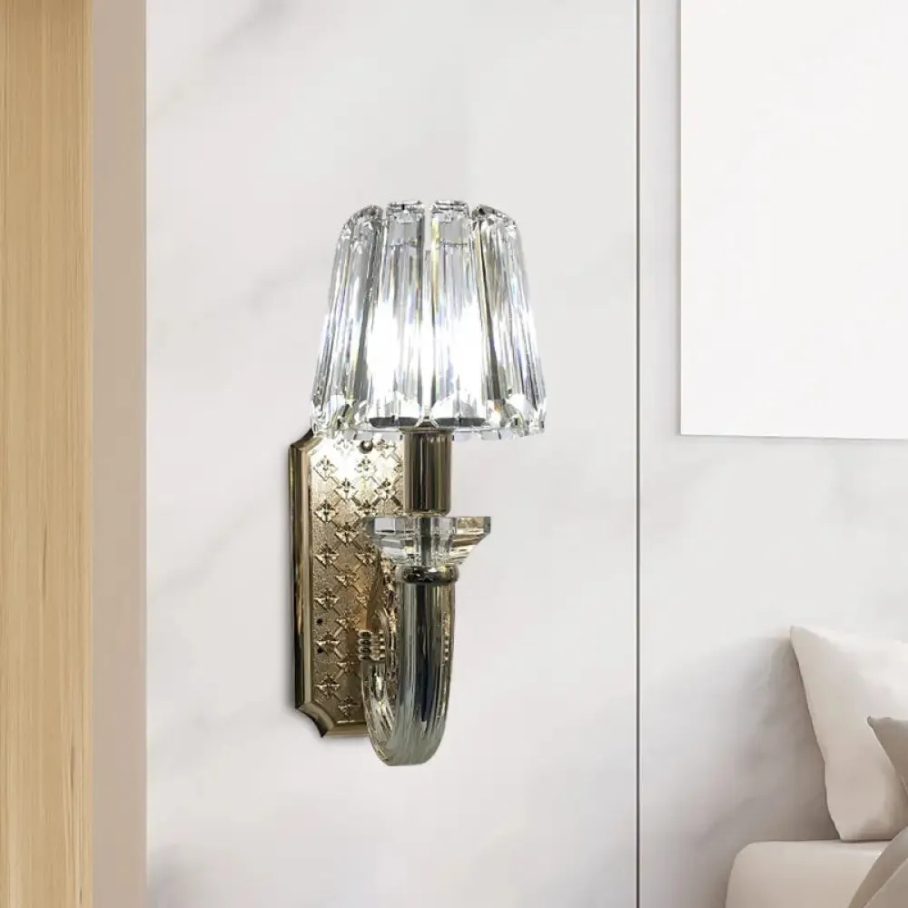 Simple Clear Crystal Tapered Cone Sconce Light Fixture - Elegant 1-Bulb Wall Lighting Idea for Bedrooms