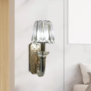 Simple Clear Crystal Tapered Cone Sconce Light Fixture - Elegant 1-Bulb Wall Lighting Idea for Bedrooms