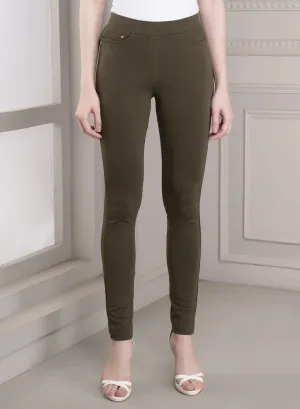 Skin-Fit Mehndi Green Ankle-Length Jeggings