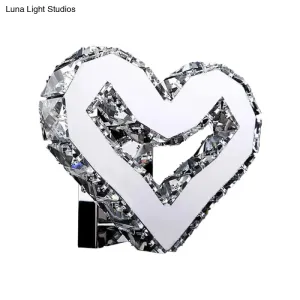 Stainless-Steel LED Heart Sconce - Modern Clear Crystal Wall Lamp in Warm/White Light