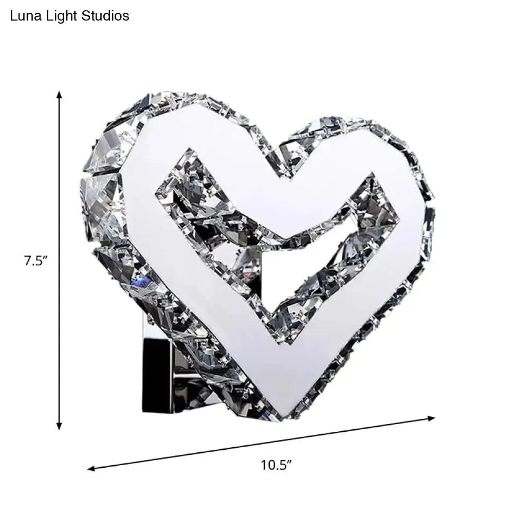 Stainless-Steel LED Heart Sconce - Modern Clear Crystal Wall Lamp in Warm/White Light