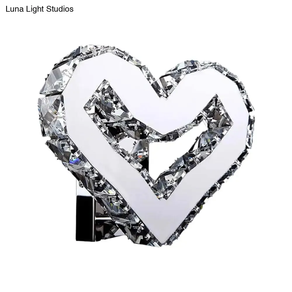 Stainless-Steel LED Heart Sconce - Modern Clear Crystal Wall Lamp in Warm/White Light