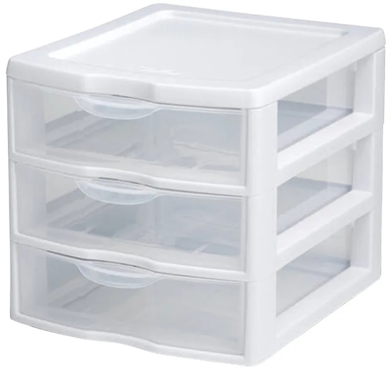Sterilite 20738006 Small Drawer Unit, 3-Drawer, Plastic, 7-1/4 in OAW, 8-1/2 in OAH, 6-7/8 in OAD :EA: QUANTITY: 6