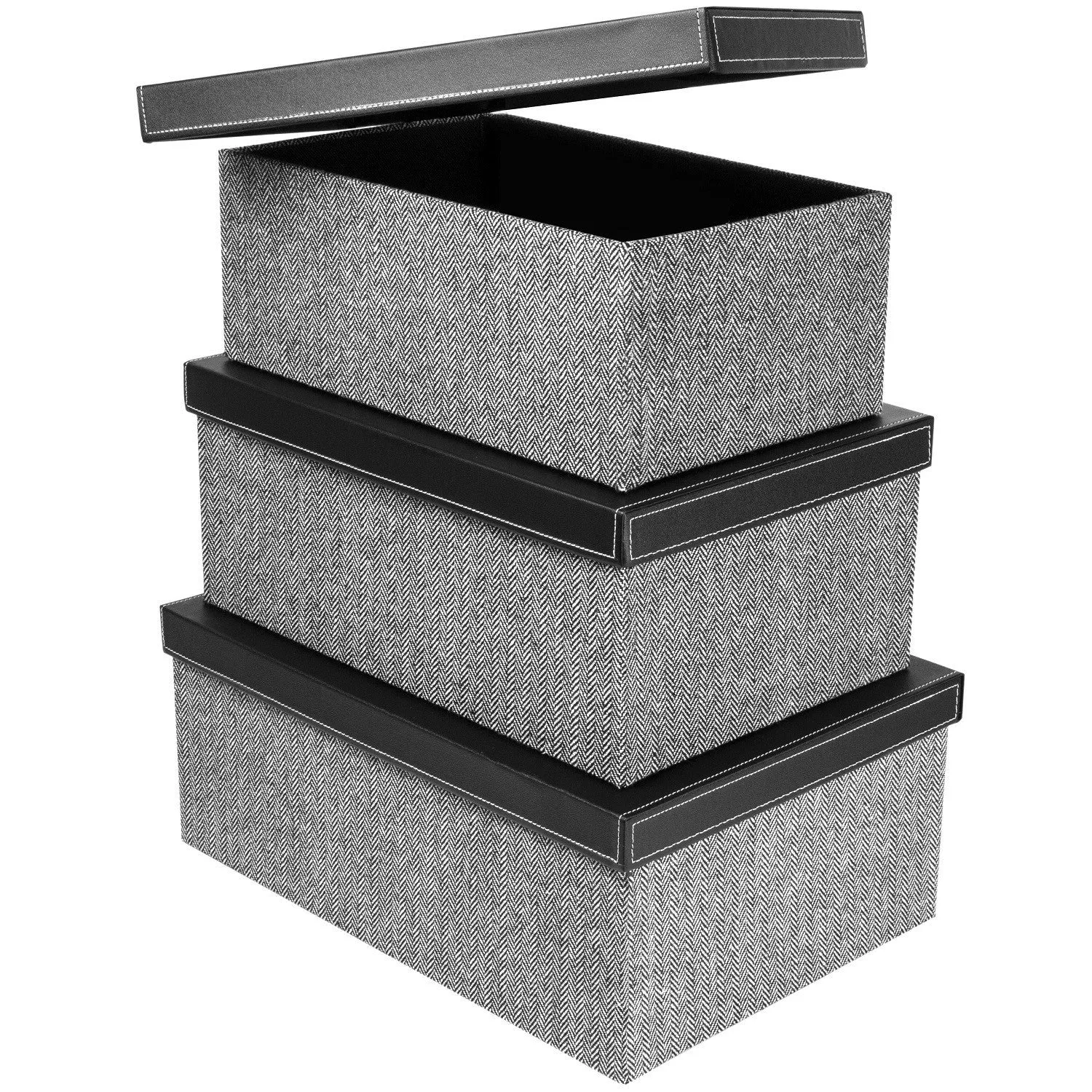 Storage Boxes set of 3, Herringbone Black  (Wholesale)