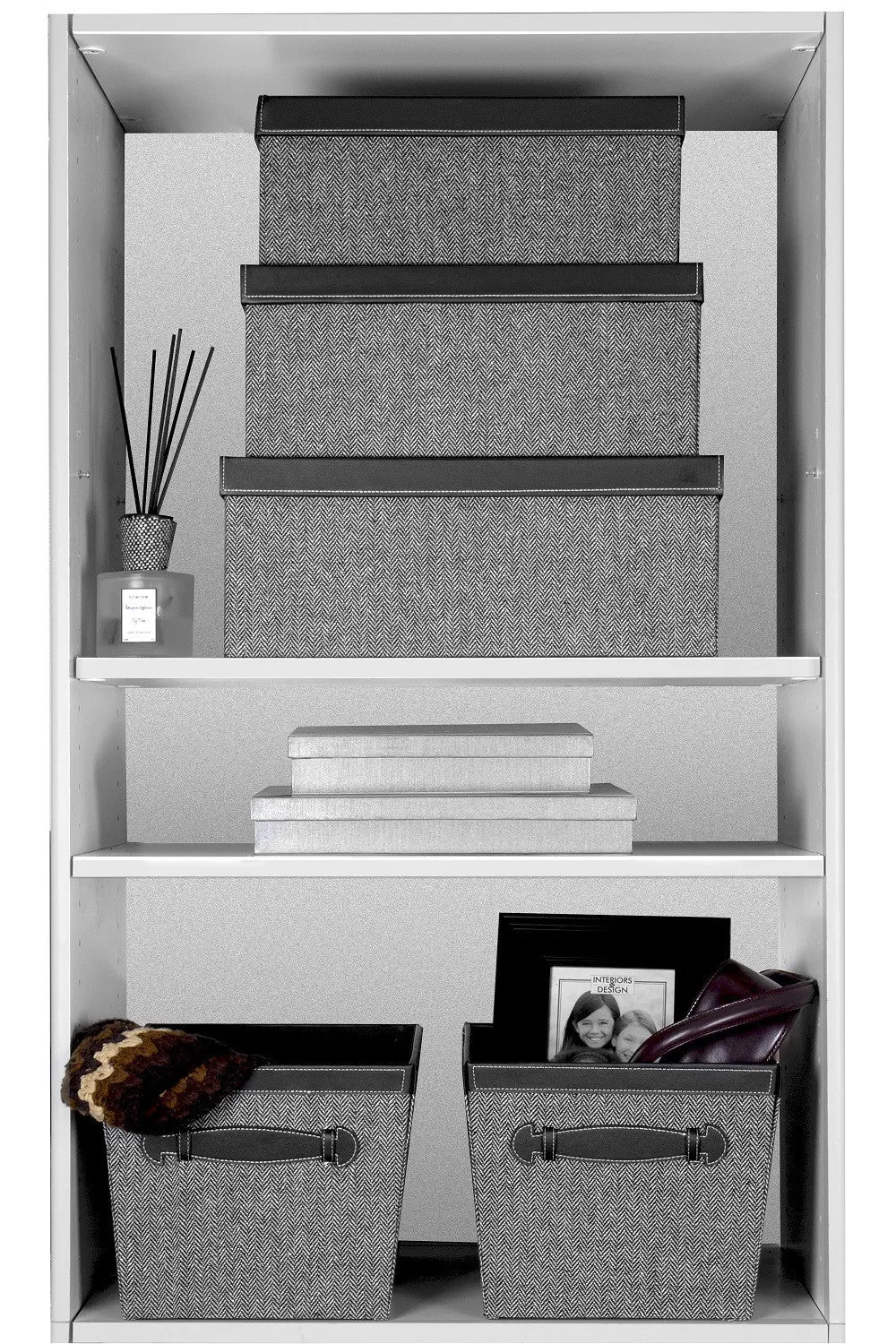 Storage Boxes set of 3, Herringbone Black  (Wholesale)