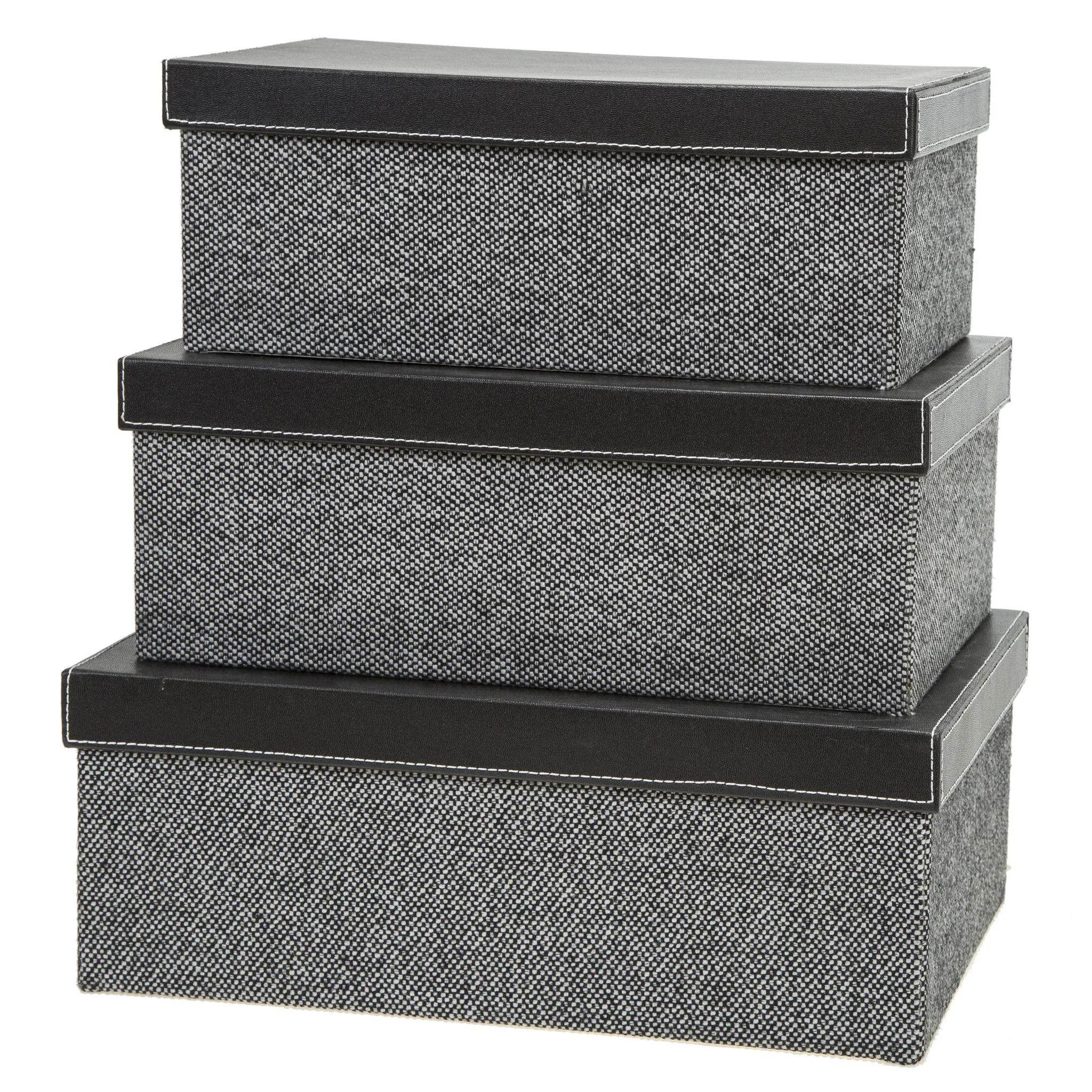 Storage Boxes set of 3, Herringbone Black  (Wholesale)
