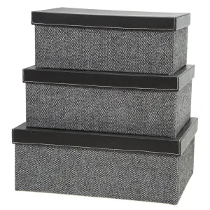 Storage Boxes set of 3, Herringbone Black  (Wholesale)