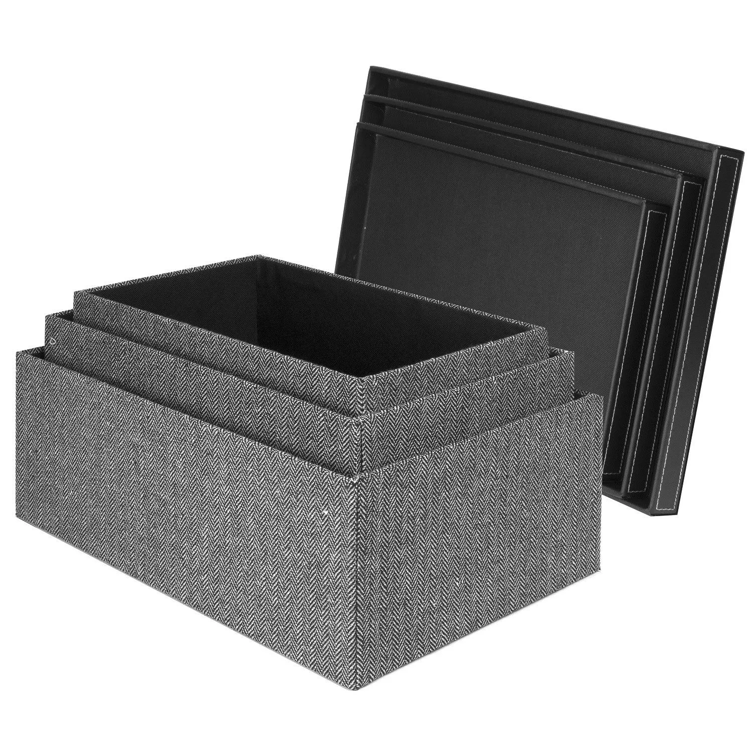 Storage Boxes set of 3, Herringbone Black  (Wholesale)