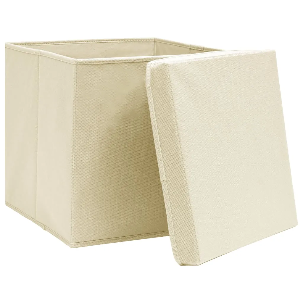 Storage Boxes with Covers 4 pcs 28x28x28 cm Cream