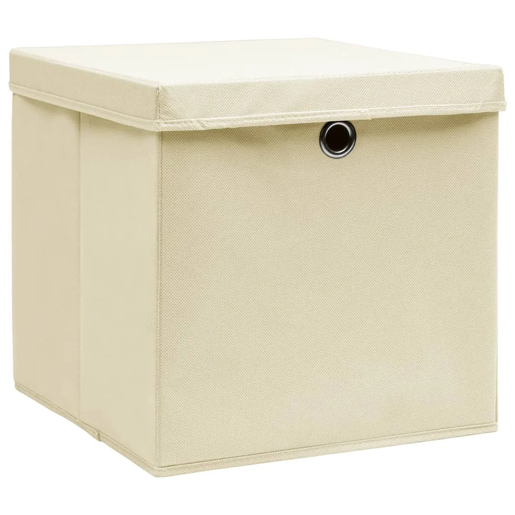 Storage Boxes with Covers 4 pcs 28x28x28 cm Cream