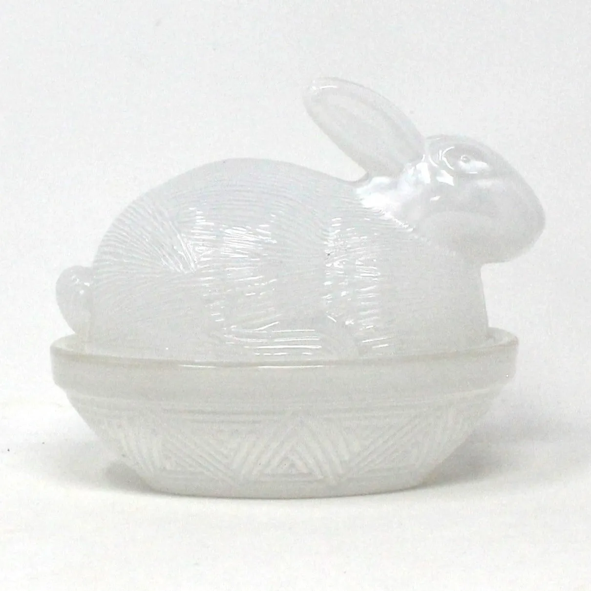 Trinket Box, Figural Bunny Rabbit in Nest, Glass