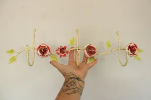 Vintage 1990s Anthropologie Metal Toleware Flower Hooks