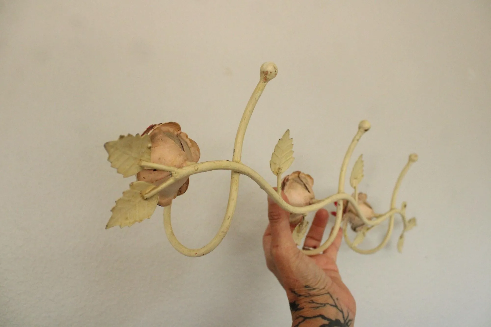 Vintage 1990s Anthropologie Metal Toleware Flower Hooks