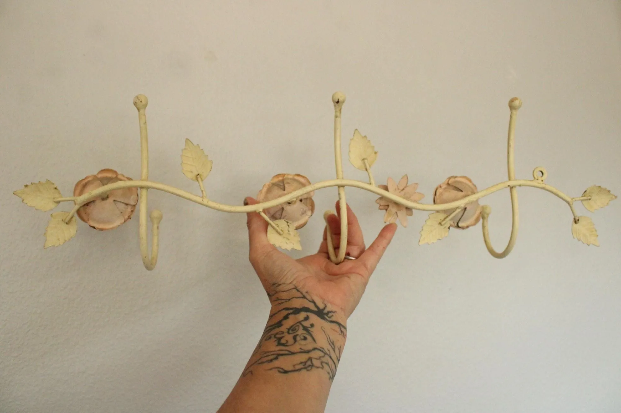 Vintage 1990s Anthropologie Metal Toleware Flower Hooks