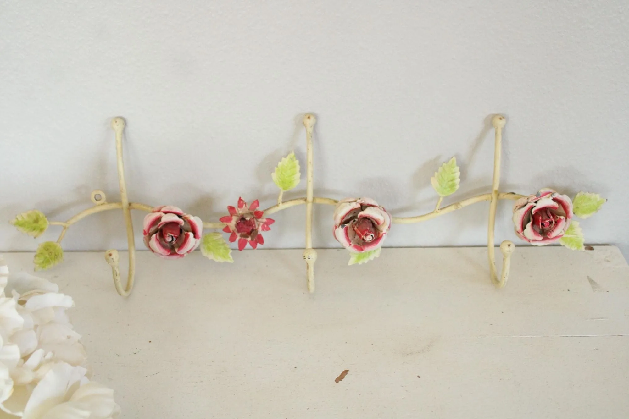 Vintage 1990s Anthropologie Metal Toleware Flower Hooks