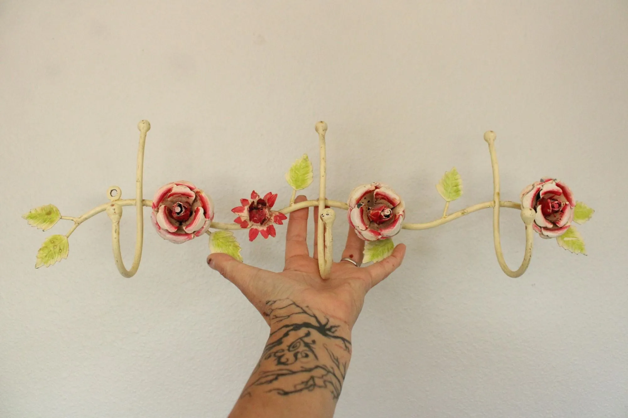 Vintage 1990s Anthropologie Metal Toleware Flower Hooks