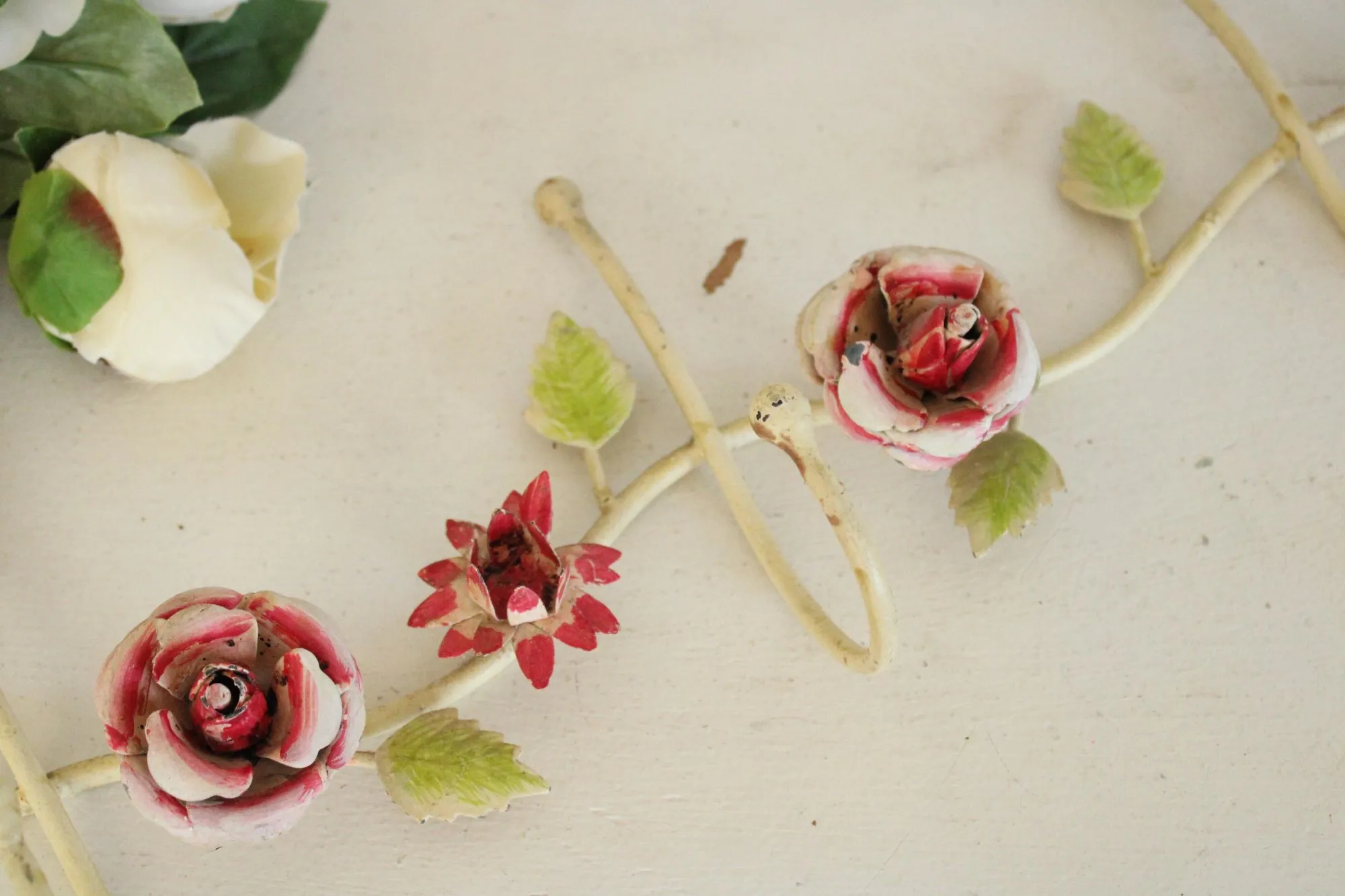 Vintage 1990s Anthropologie Metal Toleware Flower Hooks