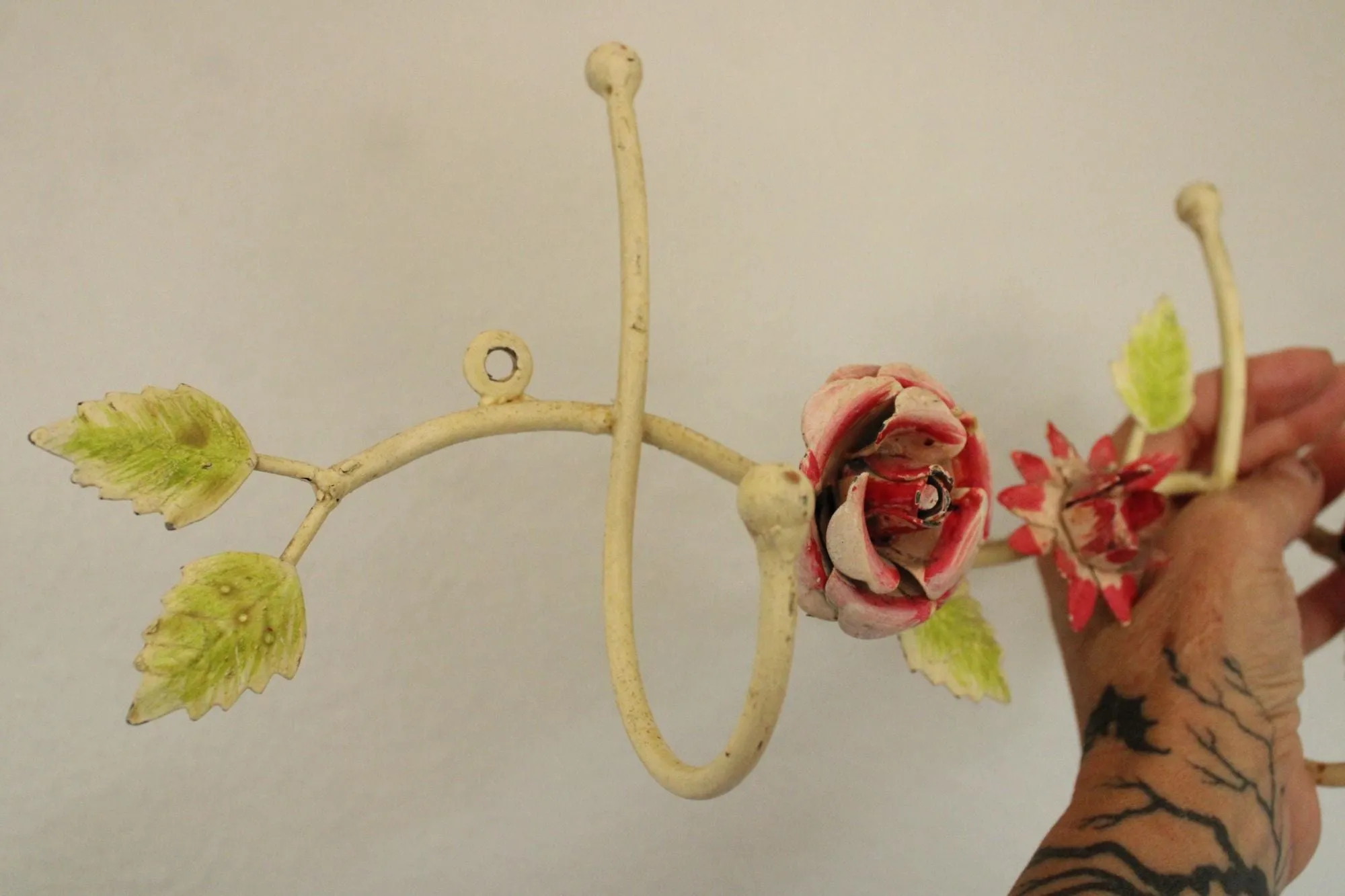 Vintage 1990s Anthropologie Metal Toleware Flower Hooks