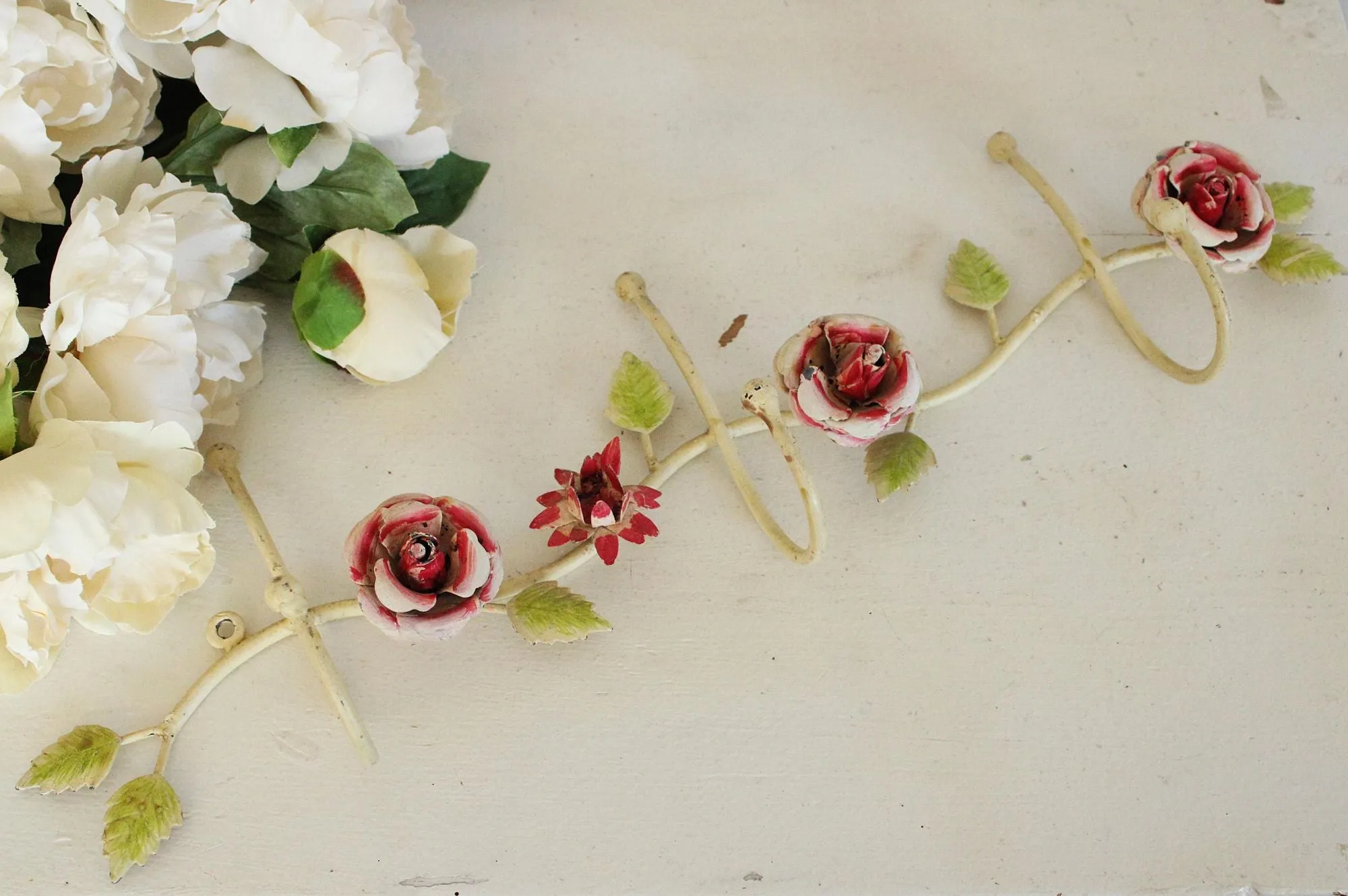 Vintage 1990s Anthropologie Metal Toleware Flower Hooks