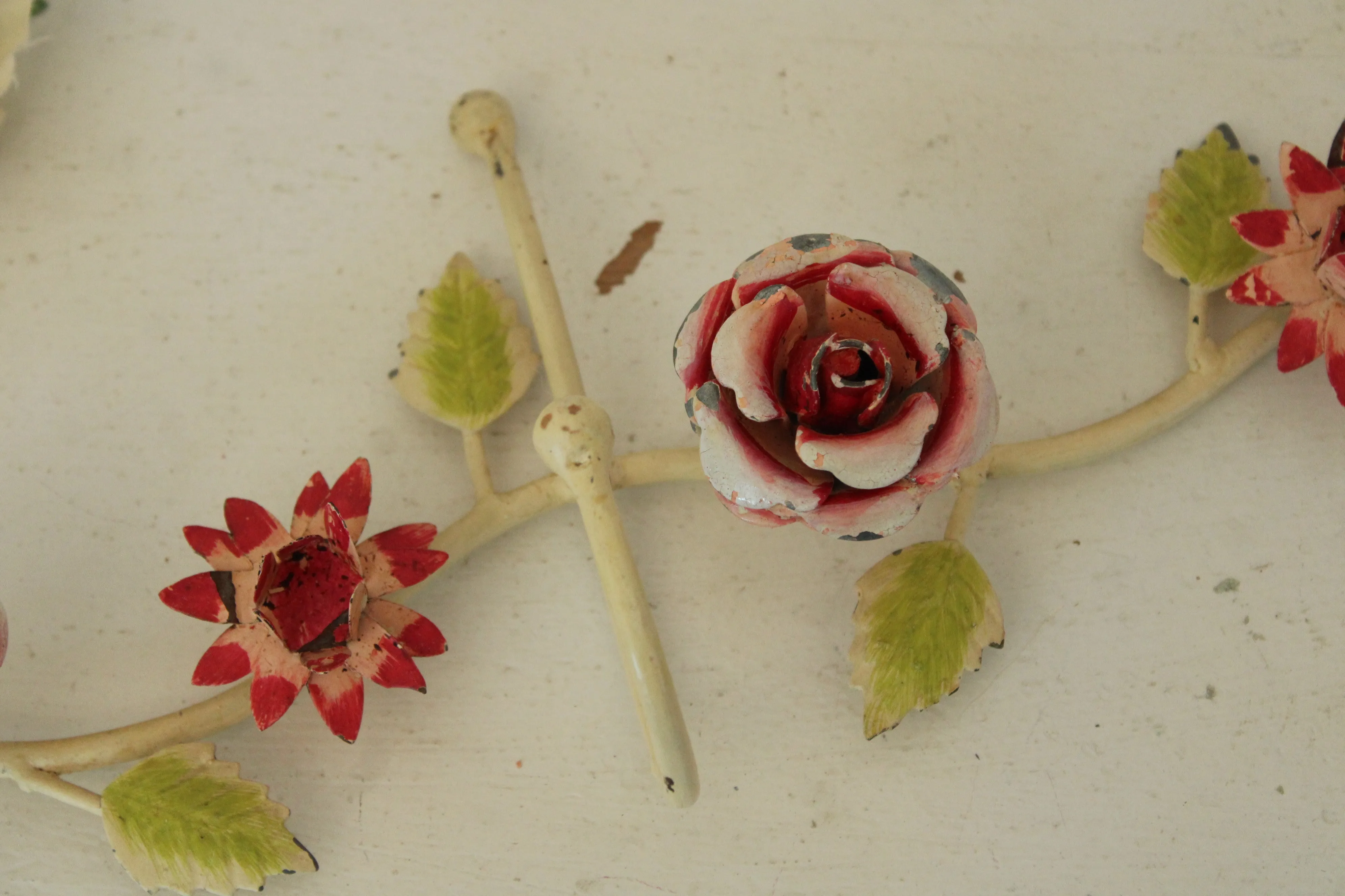 Vintage 1990s  Anthropologie Metal Toleware Flower Wall Hooks