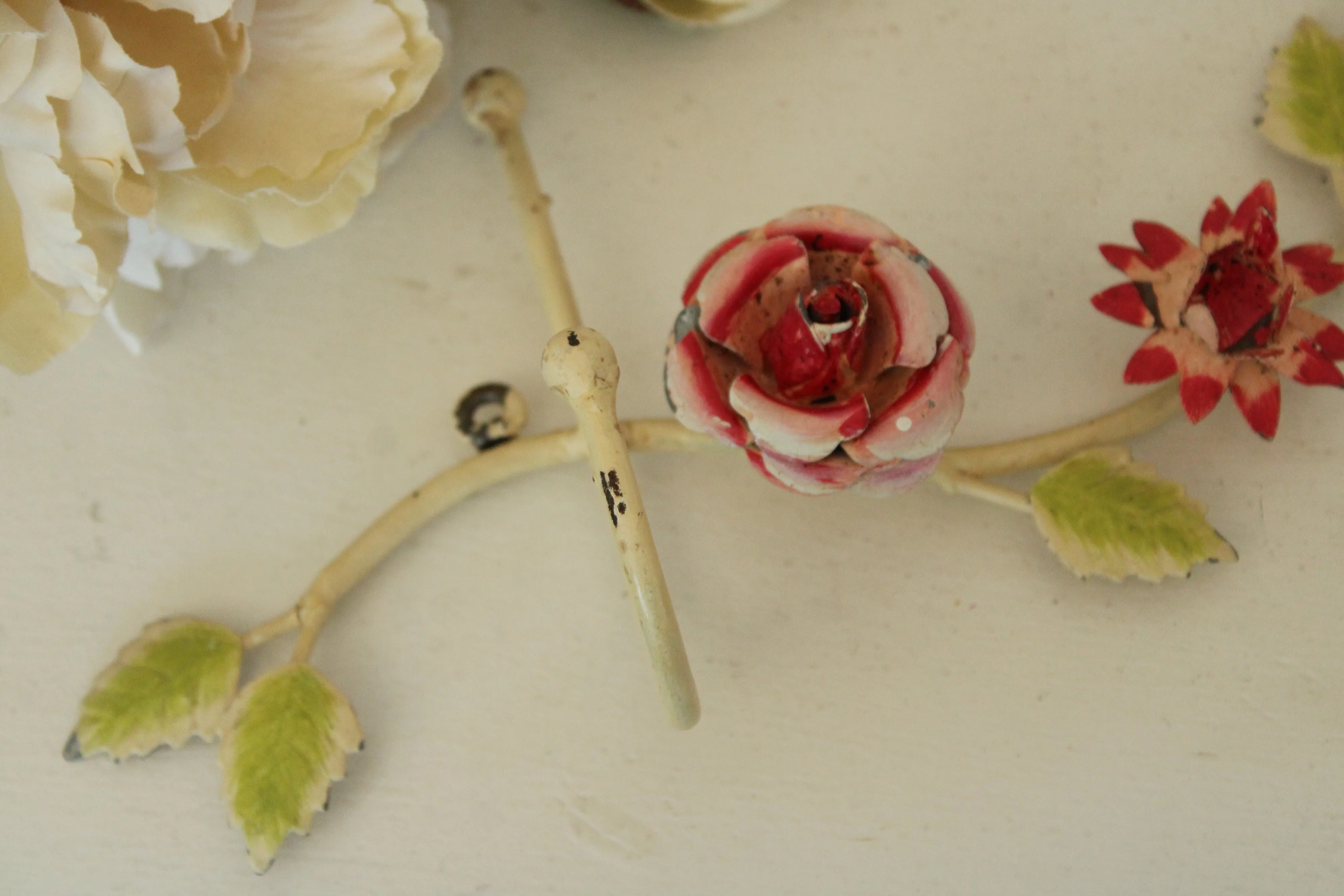 Vintage 1990s  Anthropologie Metal Toleware Flower Wall Hooks