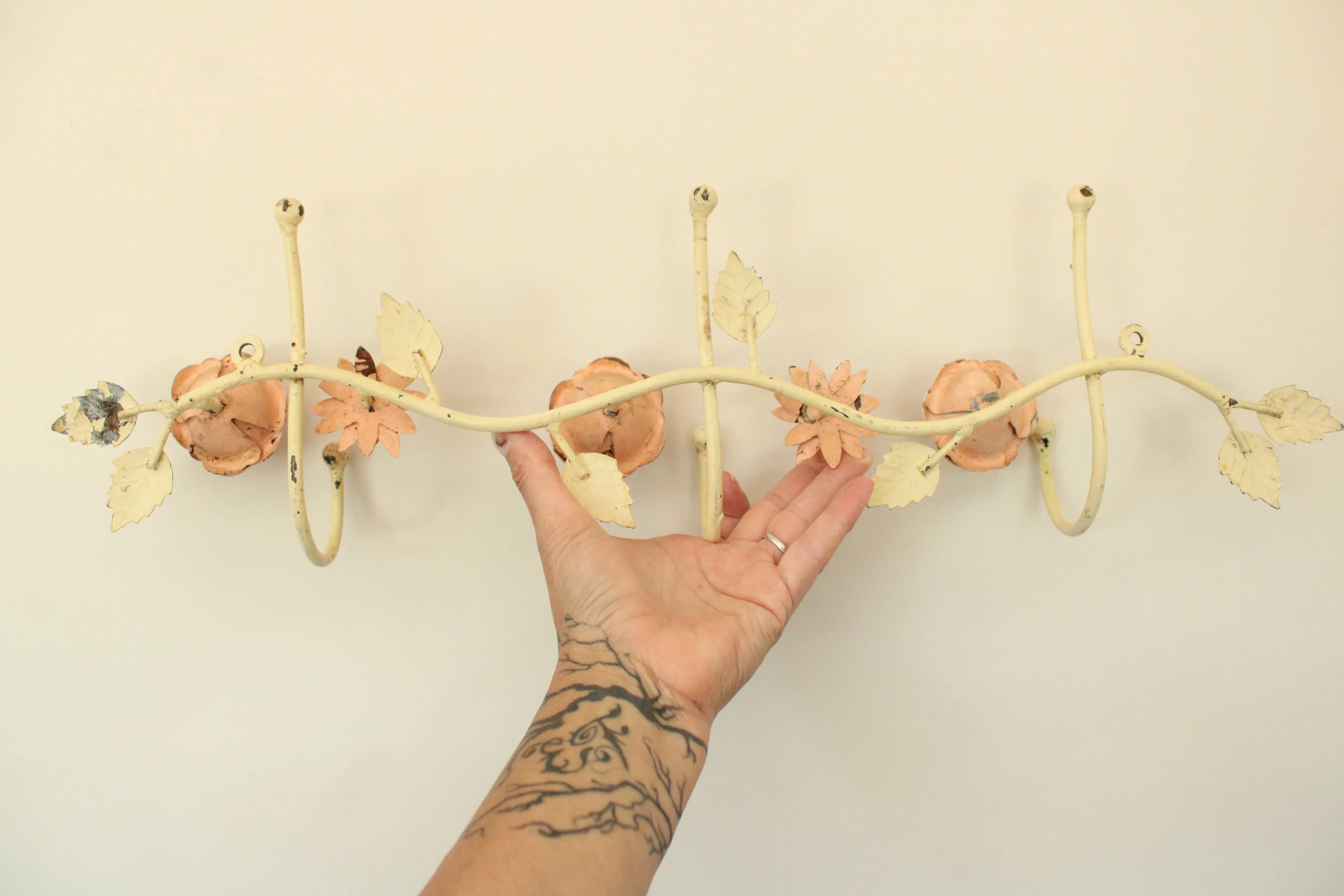 Vintage 1990s  Anthropologie Metal Toleware Flower Wall Hooks