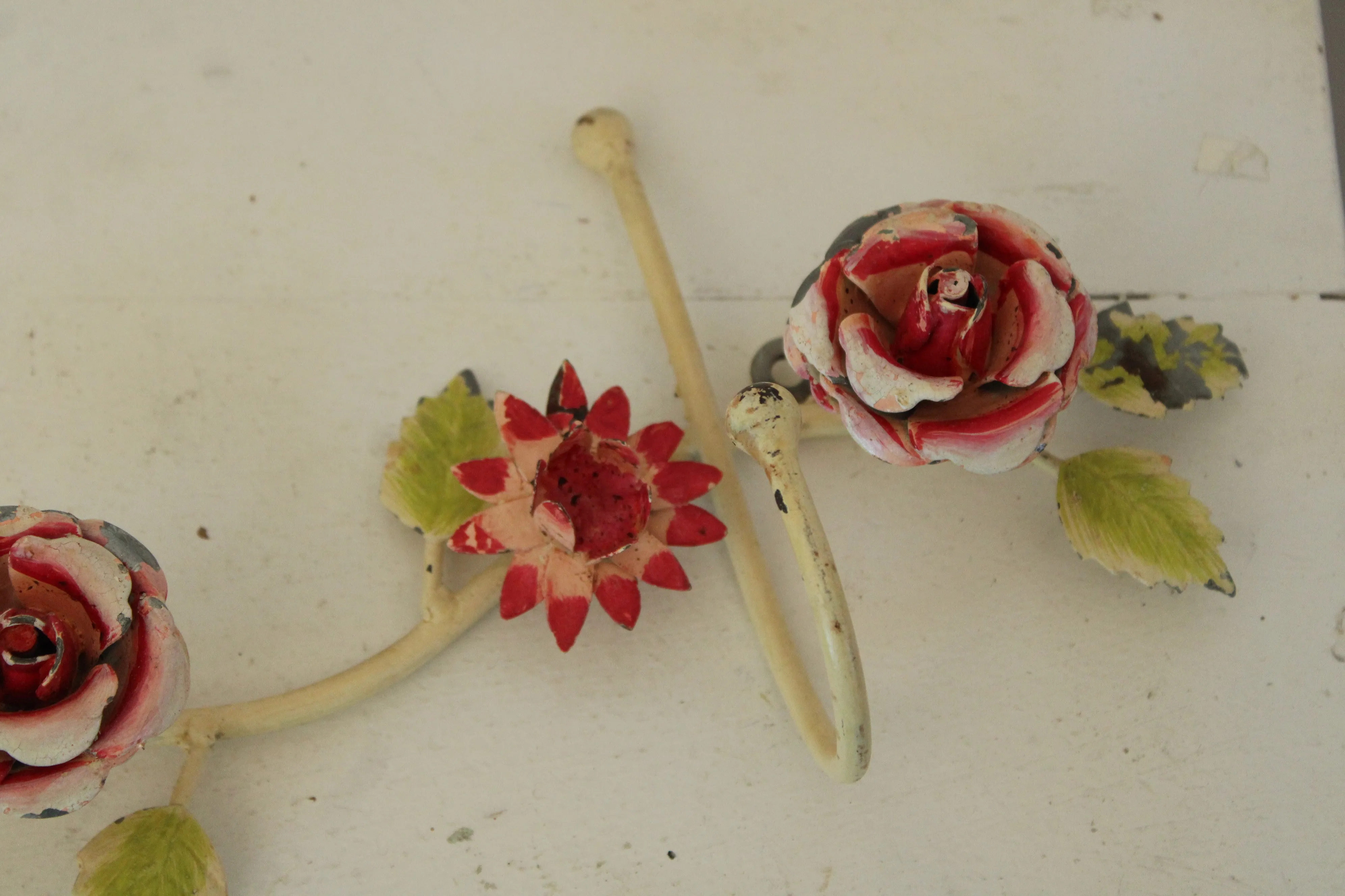 Vintage 1990s  Anthropologie Metal Toleware Flower Wall Hooks