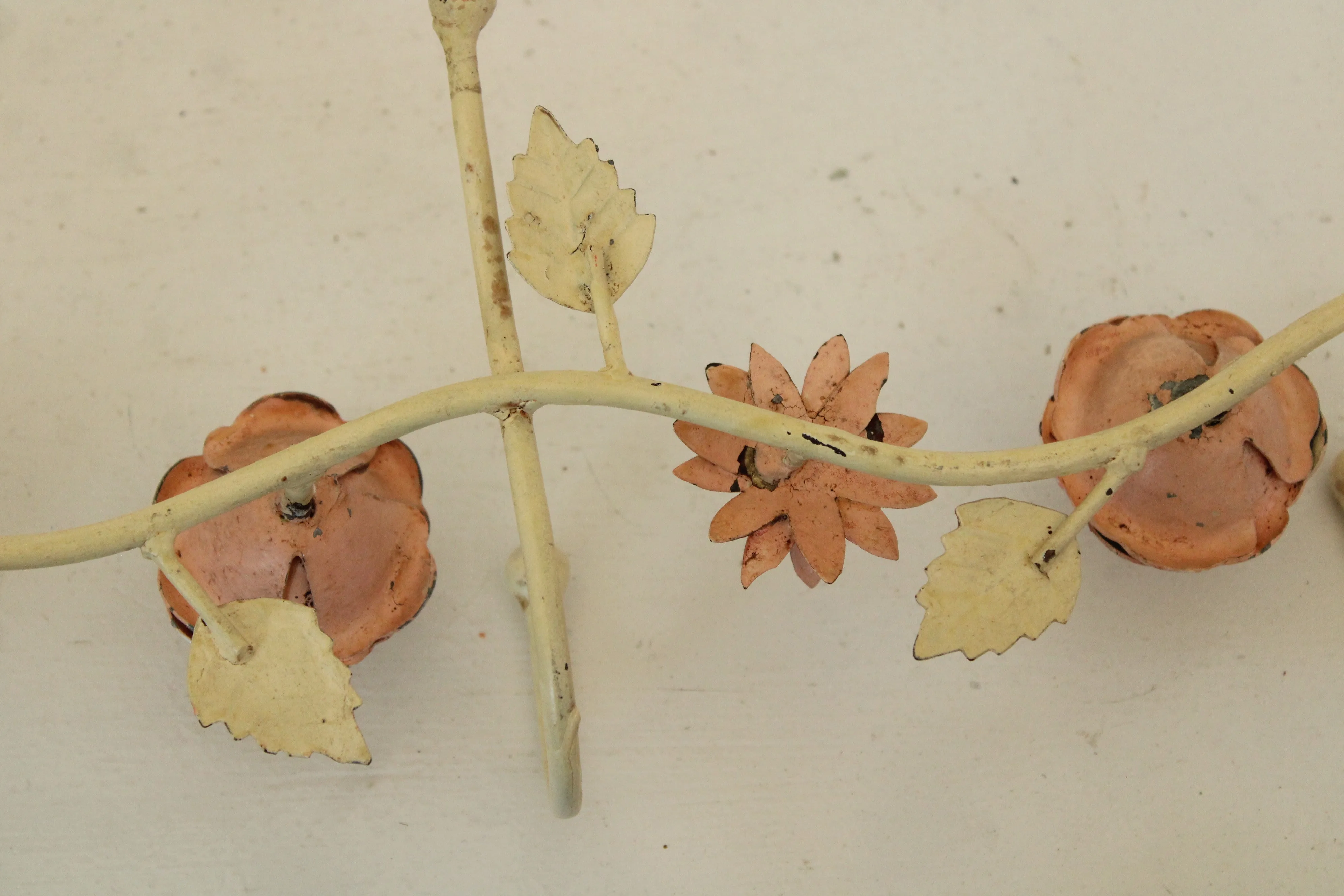 Vintage 1990s  Anthropologie Metal Toleware Flower Wall Hooks