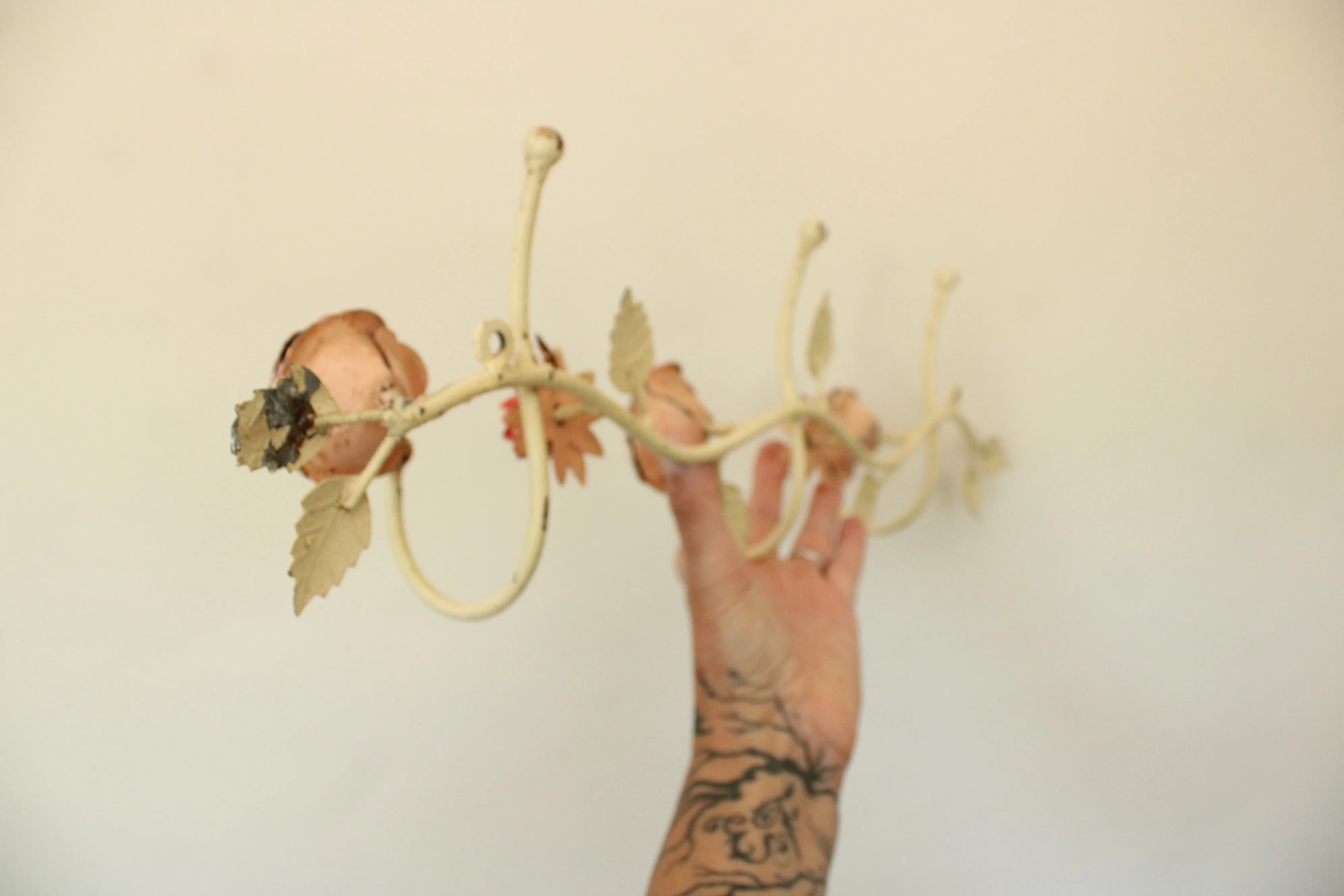 Vintage 1990s  Anthropologie Metal Toleware Flower Wall Hooks