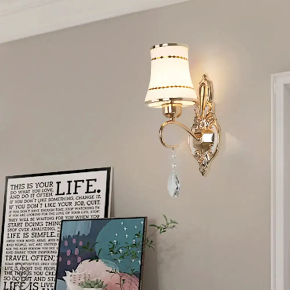 Vintage Crystal Flared Wall Mounted Lamp: Gold Sconce Light for Living Room