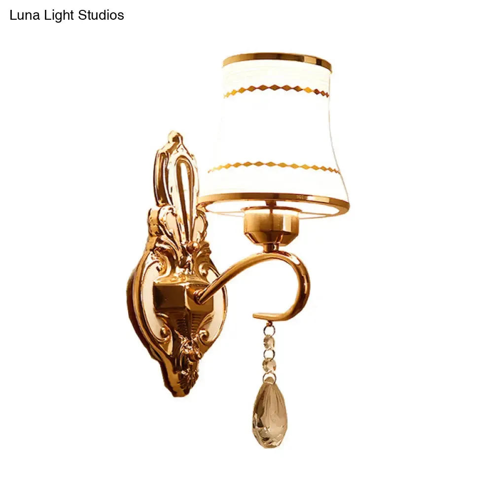 Vintage Crystal Flared Wall Mounted Lamp: Gold Sconce Light for Living Room