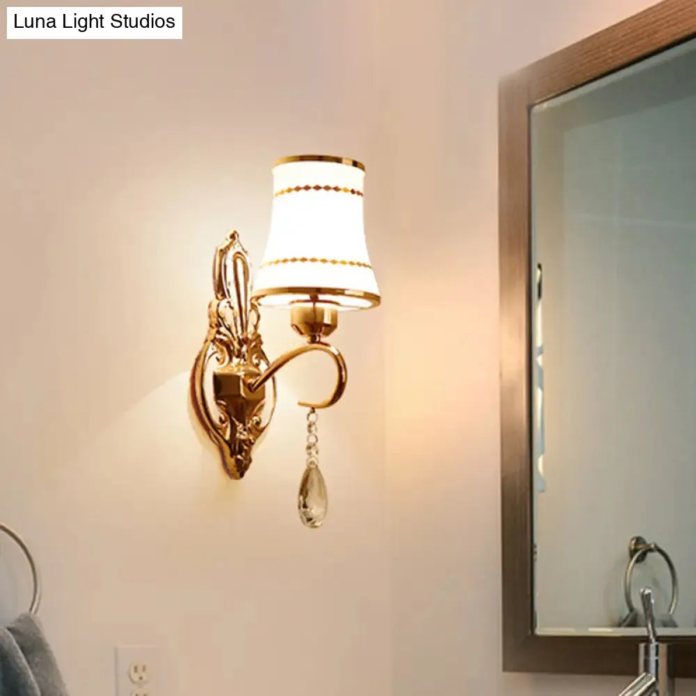 Vintage Crystal Flared Wall Mounted Lamp: Gold Sconce Light for Living Room