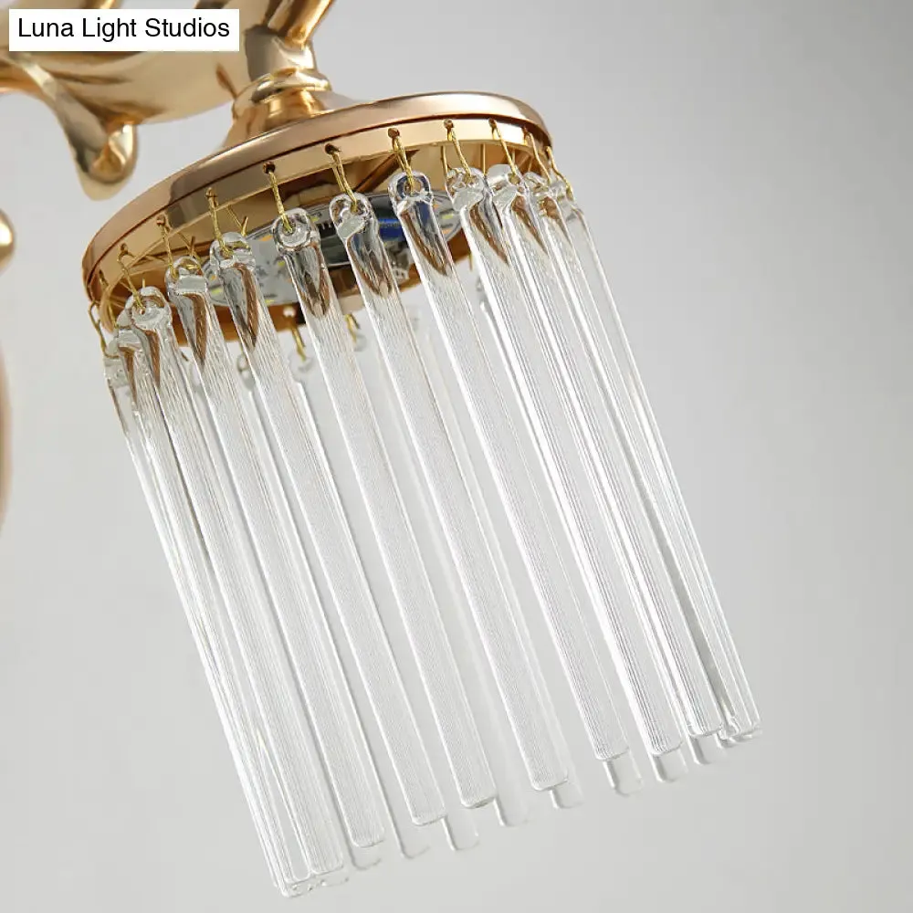 Vintage Crystal Wall Light with Gold Curved Arm & 1/2 Bulbs for Clear Pipe Lighting
