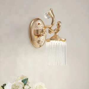 Vintage Crystal Wall Light with Gold Curved Arm & 1/2 Bulbs for Clear Pipe Lighting