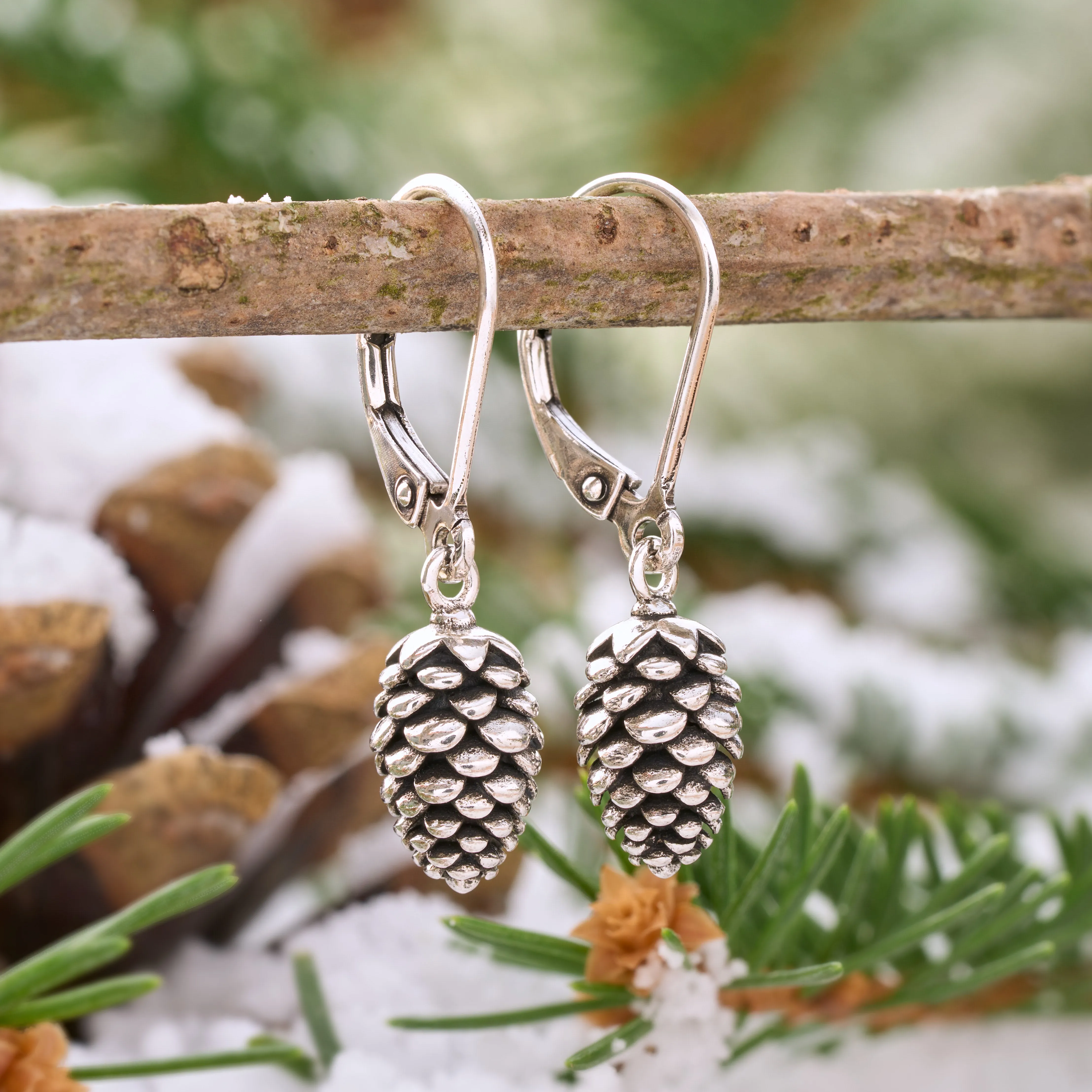 Vintage Leverback Pine Cone Earrings
