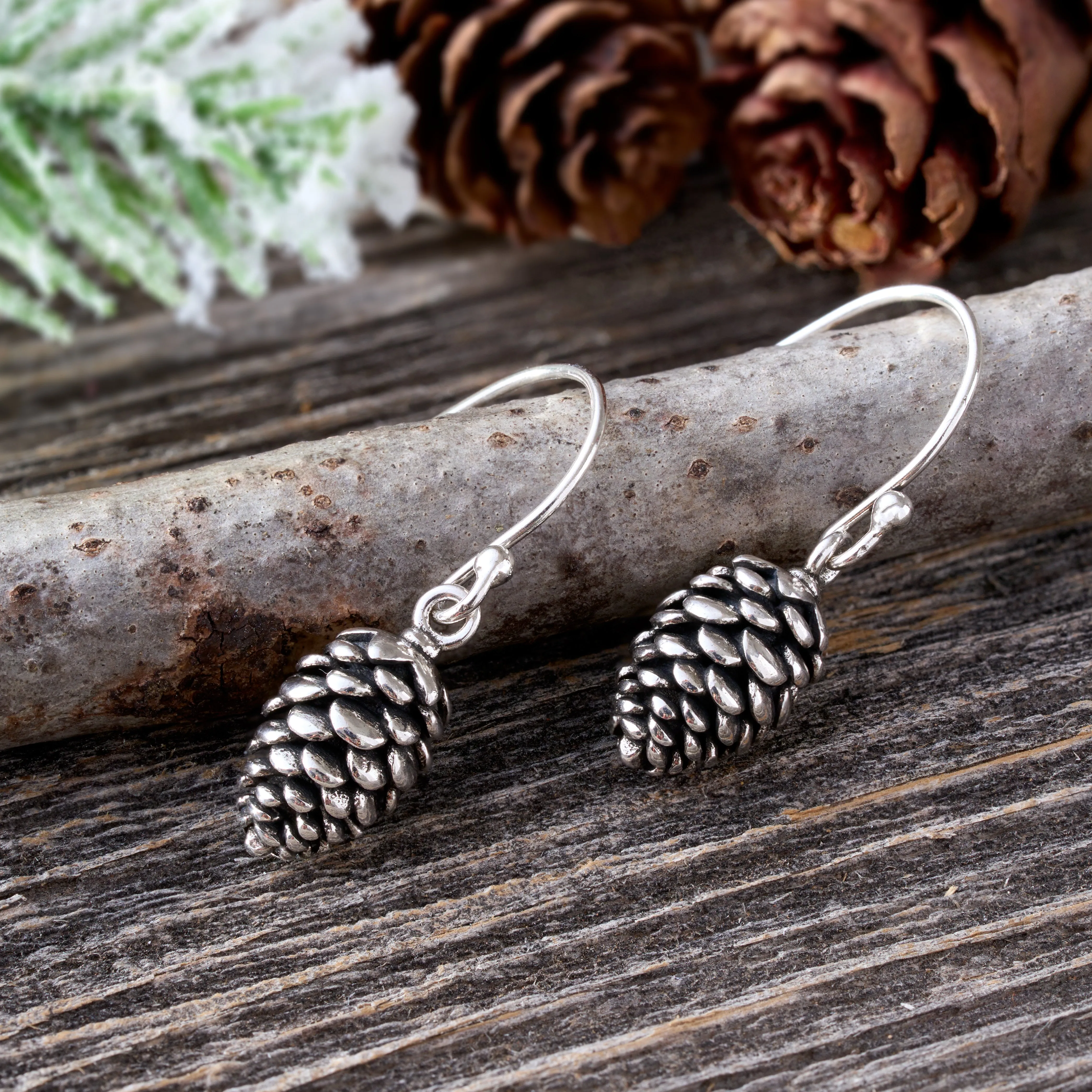 Vintage Pine Cone Earrings with French Hooks